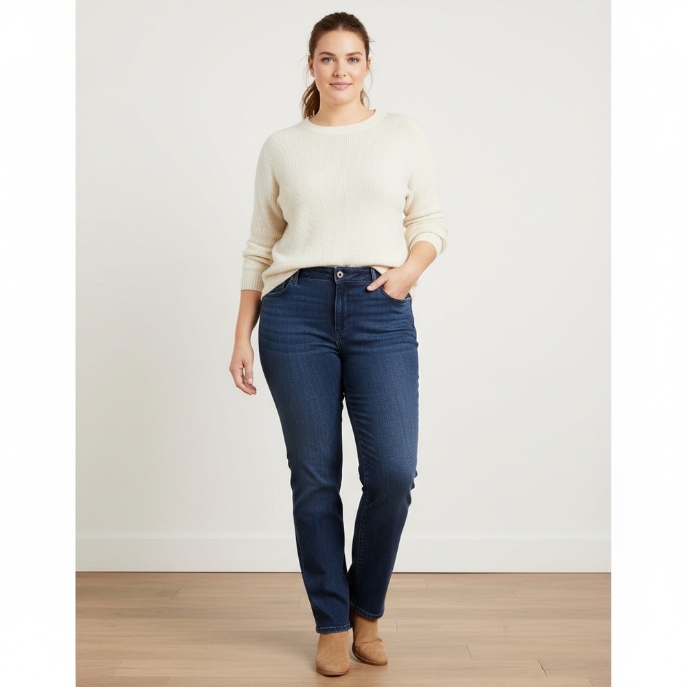 LL Bean Favorite Jeans Curvy Fit Denim Women Plus 18 Regular Dark Wash Blue